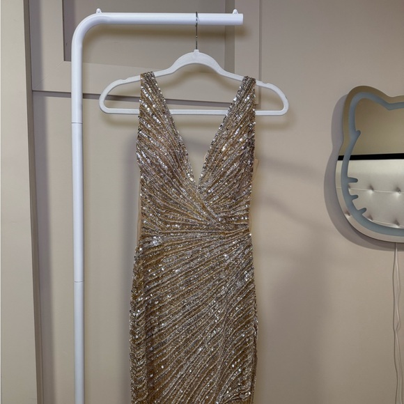 Jovani Gold Beaded Sequin Evening Gown